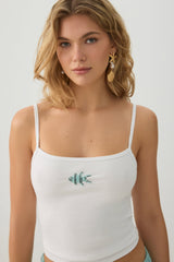 Beaded Ribbed Cropped Tank Top