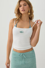 Beaded Ribbed Cropped Tank Top