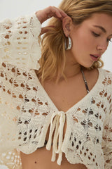 Open Stitch Tie Front Cardigan