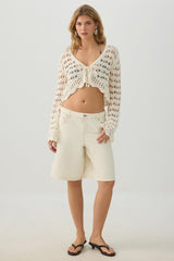 Open Stitch Tie Front Cardigan