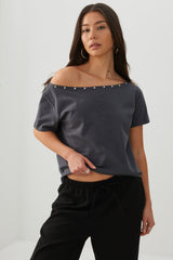 Studded Off Shoulder T-Shirt