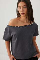 Studded Off Shoulder T-Shirt