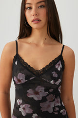 Floral Lace Trim Mesh Maxi Dress