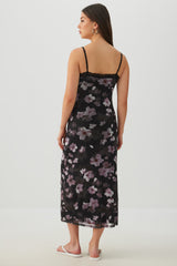 Floral Lace Trim Mesh Maxi Dress