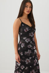 Floral Lace Trim Mesh Maxi Dress