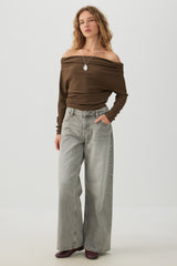 Off Shoulder Textured Knit Top