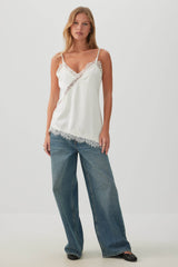 Asymmetric Satin Lace Trim Tunic