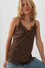 Asymmetric Satin Lace Trim Tunic