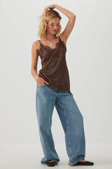 Asymmetric Satin Lace Trim Tunic