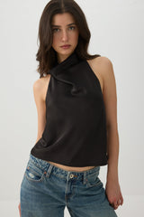 Satin Cowl Neck Halter Top
