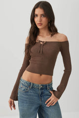 Off Shoulder Rib Knit Sweater