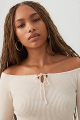 Off Shoulder Rib Knit Sweater