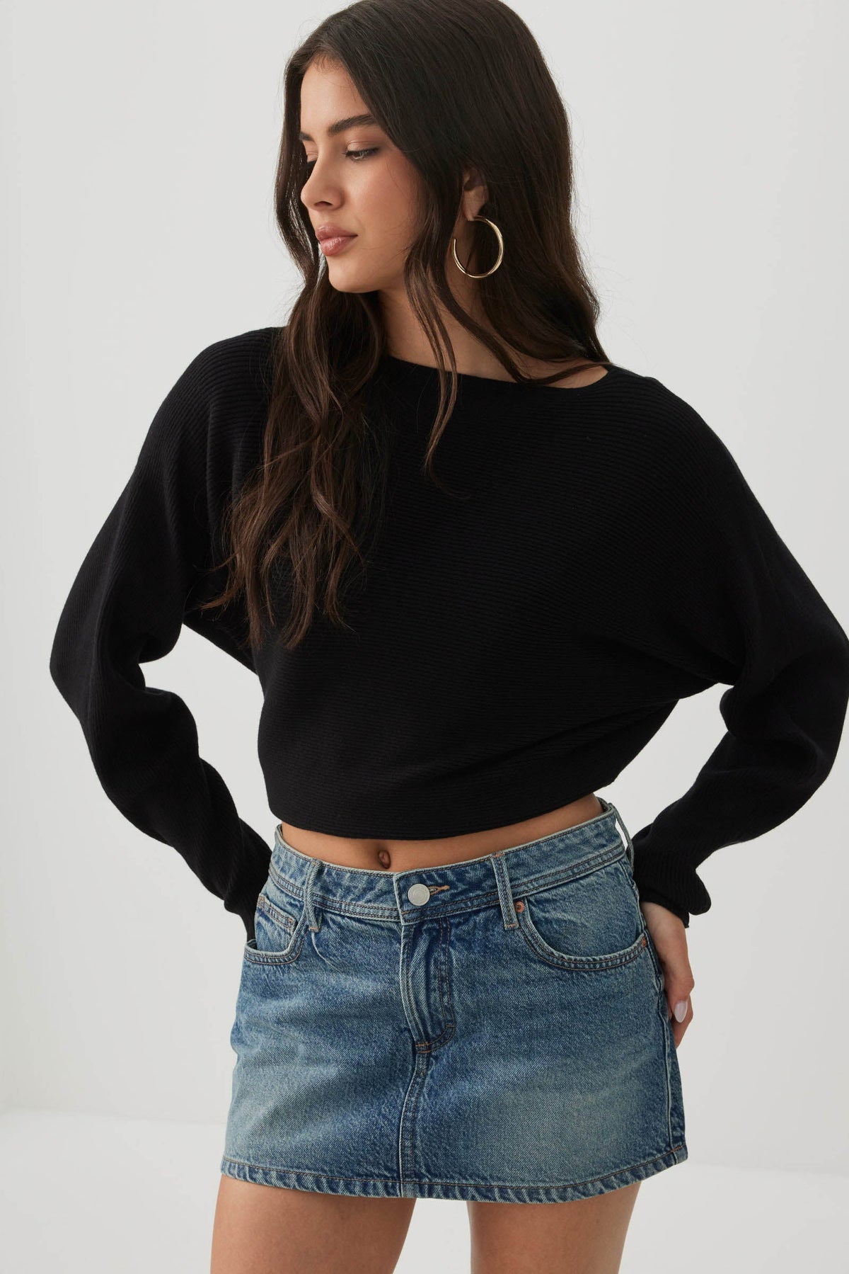 Ribbed Dolman Sleeve Sweater