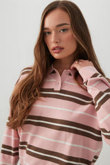 Striped Long Sleeve Polo Sweater