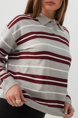 Striped Long Sleeve Polo Sweater