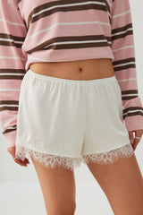 Satin Lace Trim Shorts