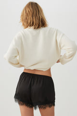 Satin Lace Trim Shorts
