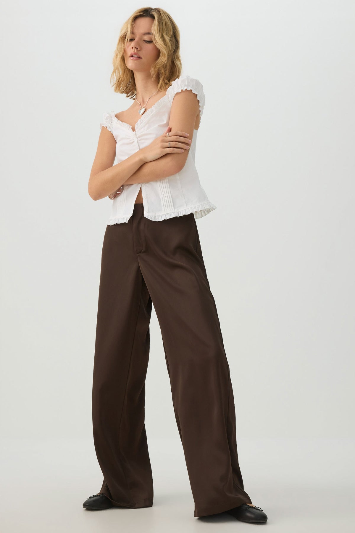 Mid Rise Satin Wide Leg Pants