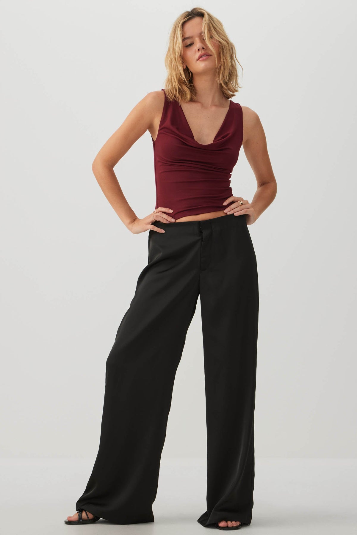 Mid Rise Satin Wide Leg Pants