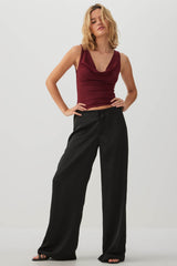 Mid Rise Satin Wide Leg Pants