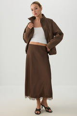 Satin Lace Trim Maxi Skirt