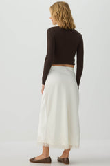 Satin Lace Trim Maxi Skirt