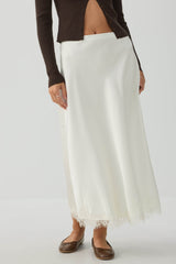 Satin Lace Trim Maxi Skirt