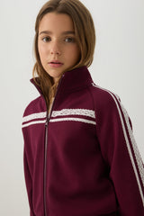 Zip Up Mock Neck Sweatshirt with Lace Details