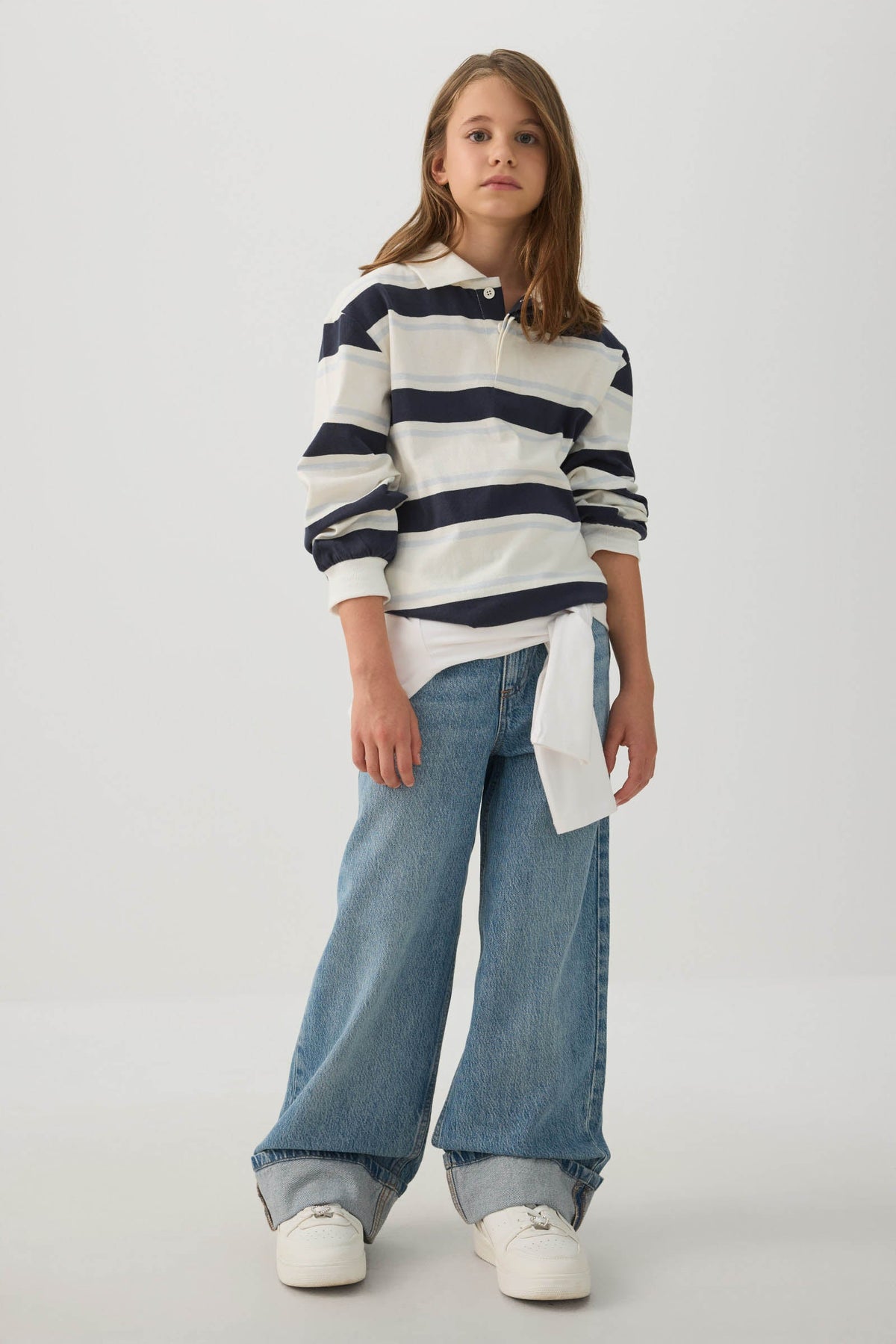Cuffed Wide Leg Denim Jeans