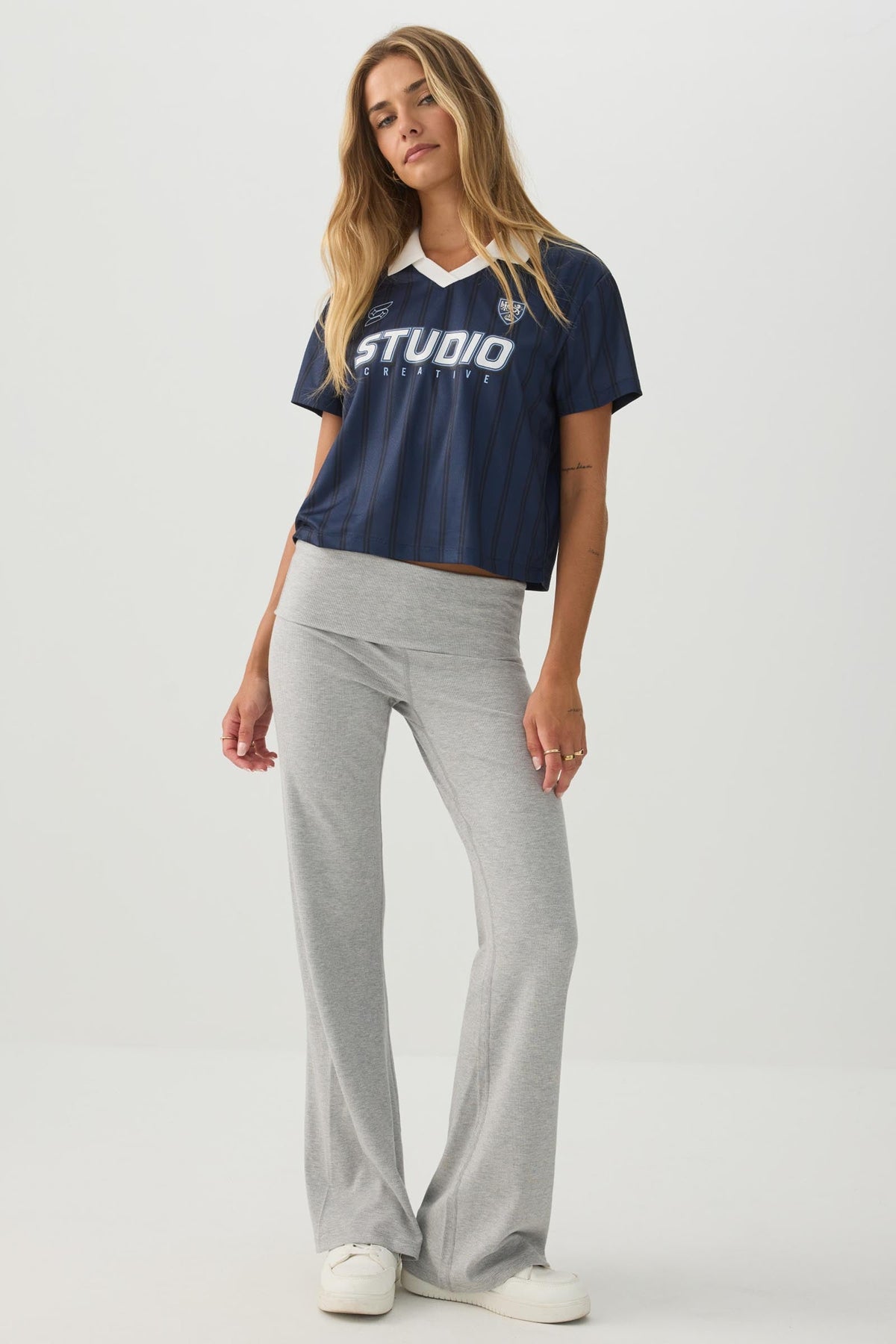 Rib Fold Over Waist Flare Leggings