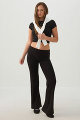 Rib Fold Over Waist Flare Leggings