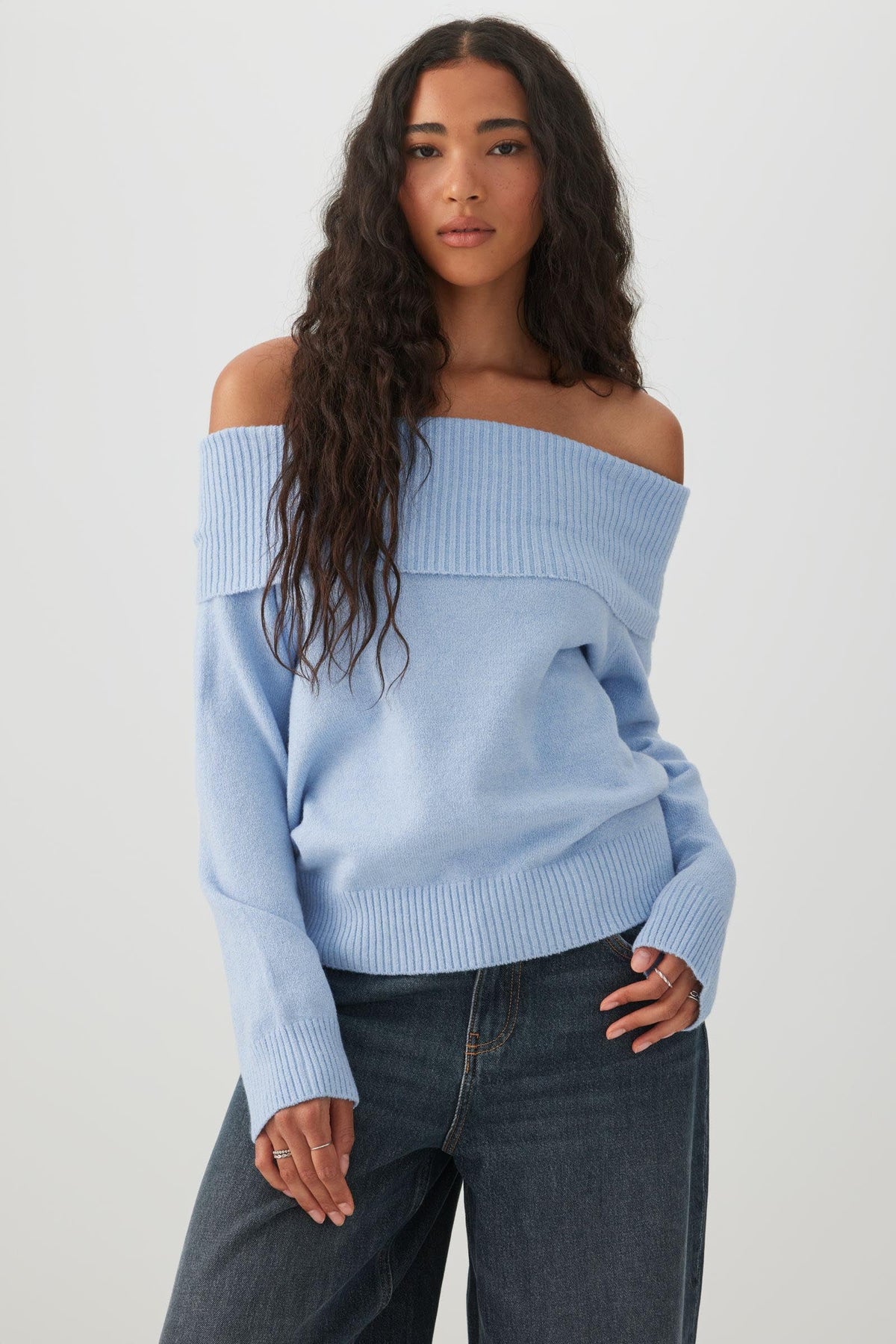 MODERAKNITâ¢ Off Shoulder Foldover Sweater