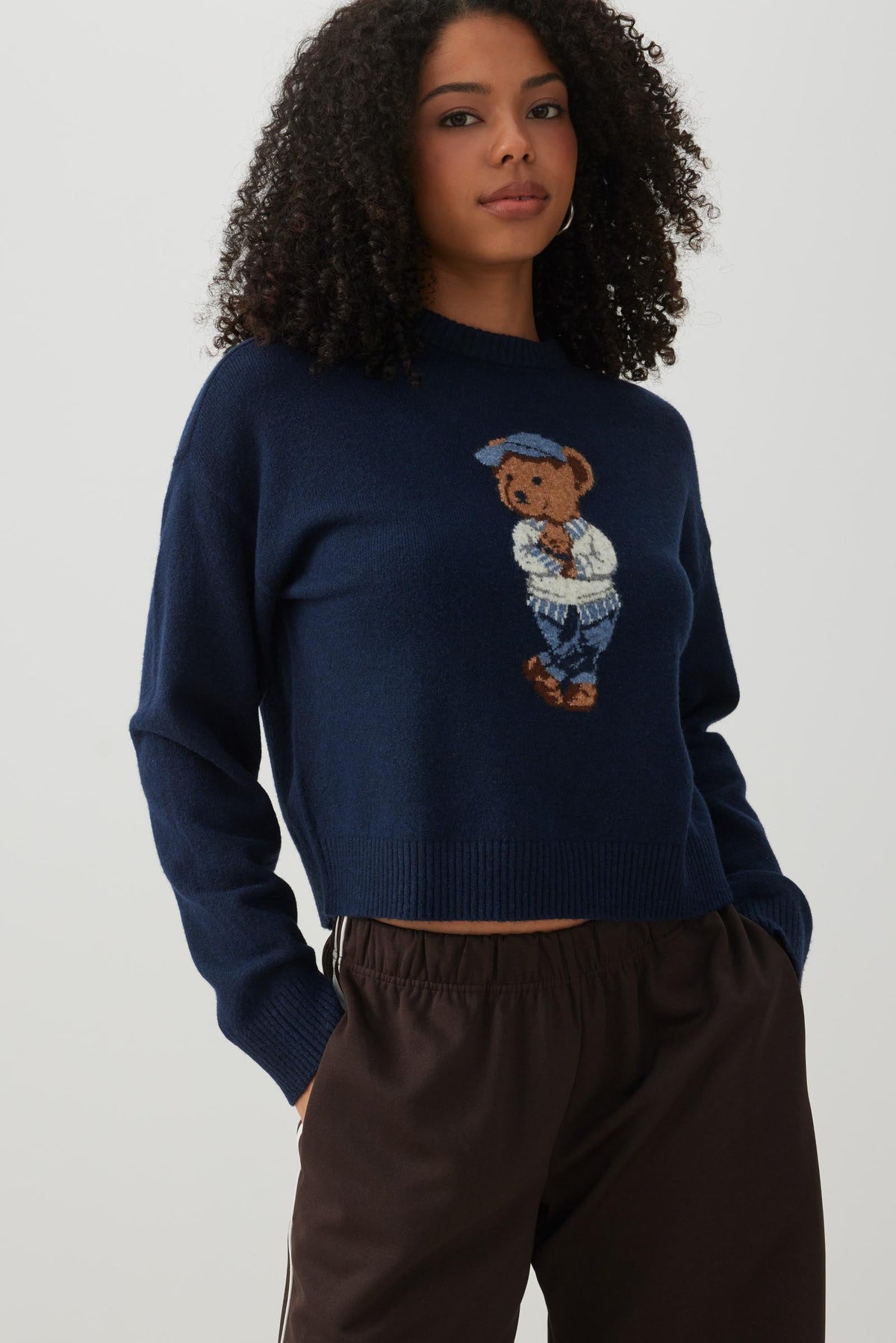 Bear Jacquard Crew Neck Sweater