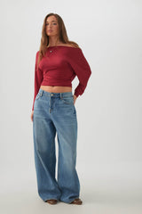Off Shoulder Cropped Knit Top