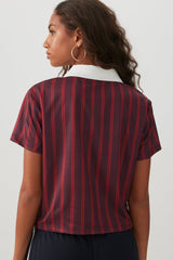 Striped Mesh Polo Top