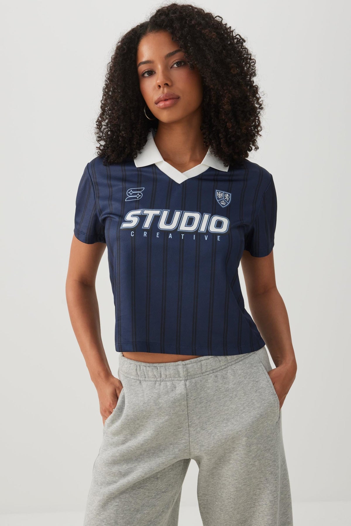 Striped Mesh Polo Top