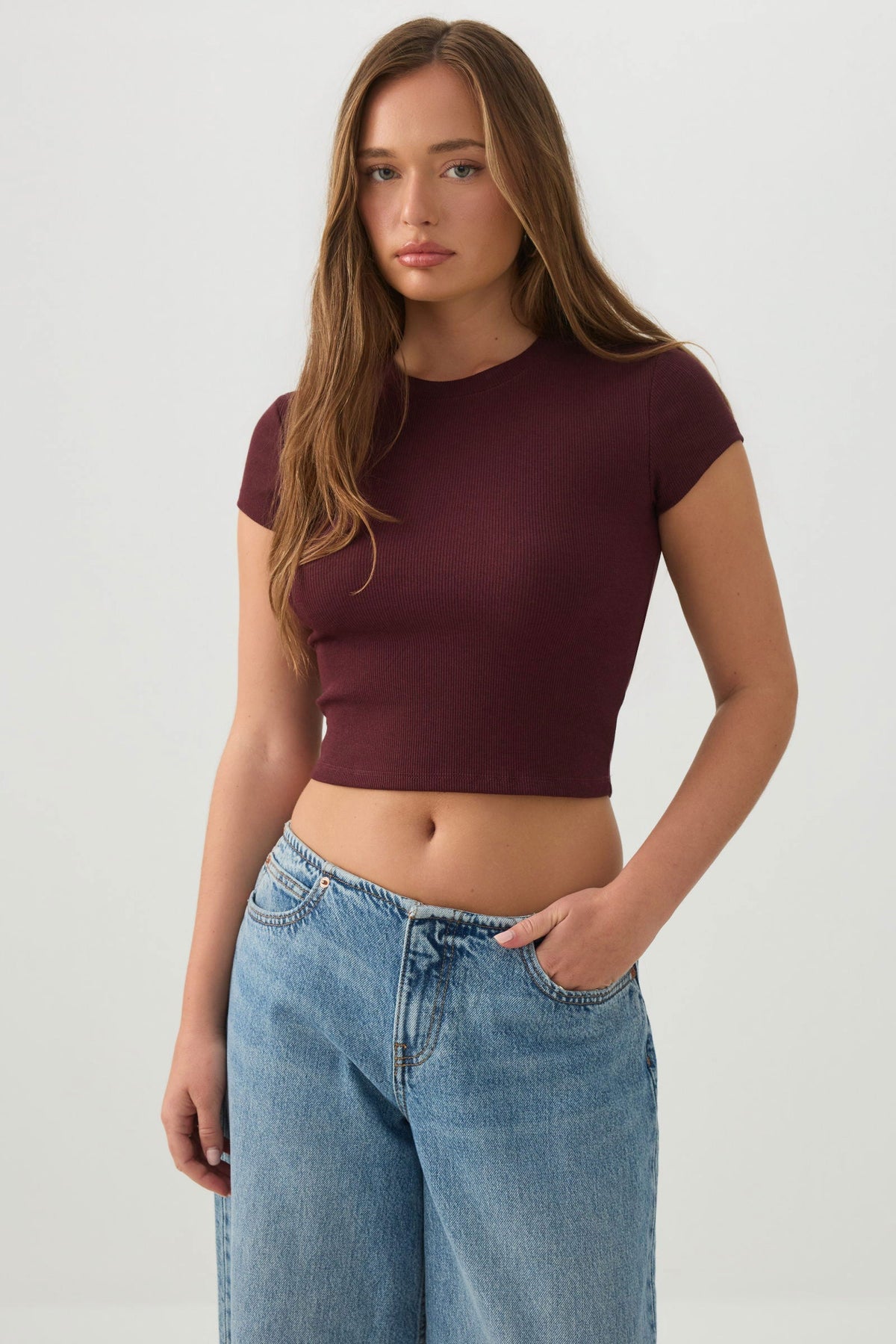 Rib Crew Neck Crop T-Shirt