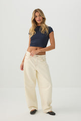 Rib Crew Neck Crop T-Shirt