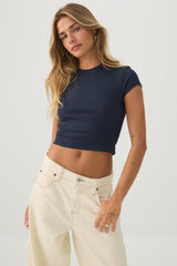 Rib Crew Neck Crop T-Shirt