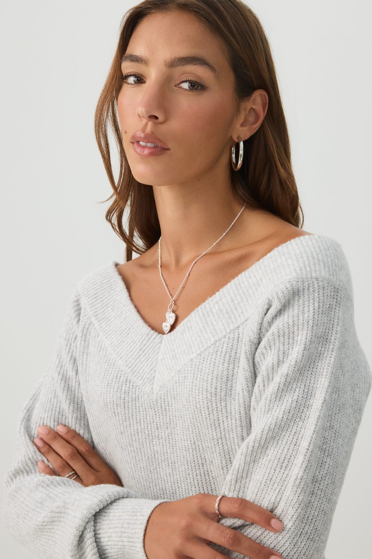 Cropped Wide V Neck Sweater