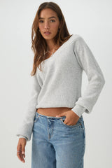 Cropped Wide V Neck Sweater