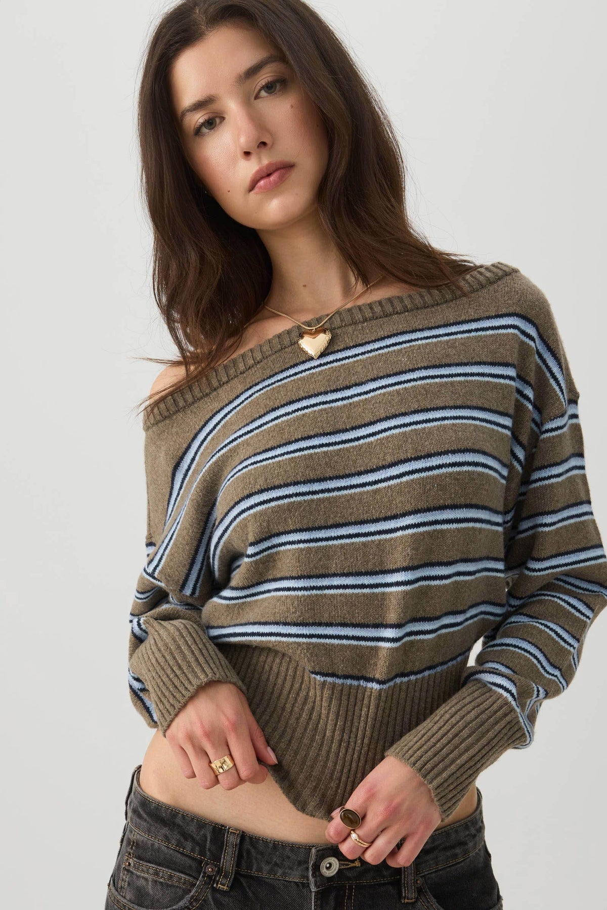 Striped Off Shoulder Sweater