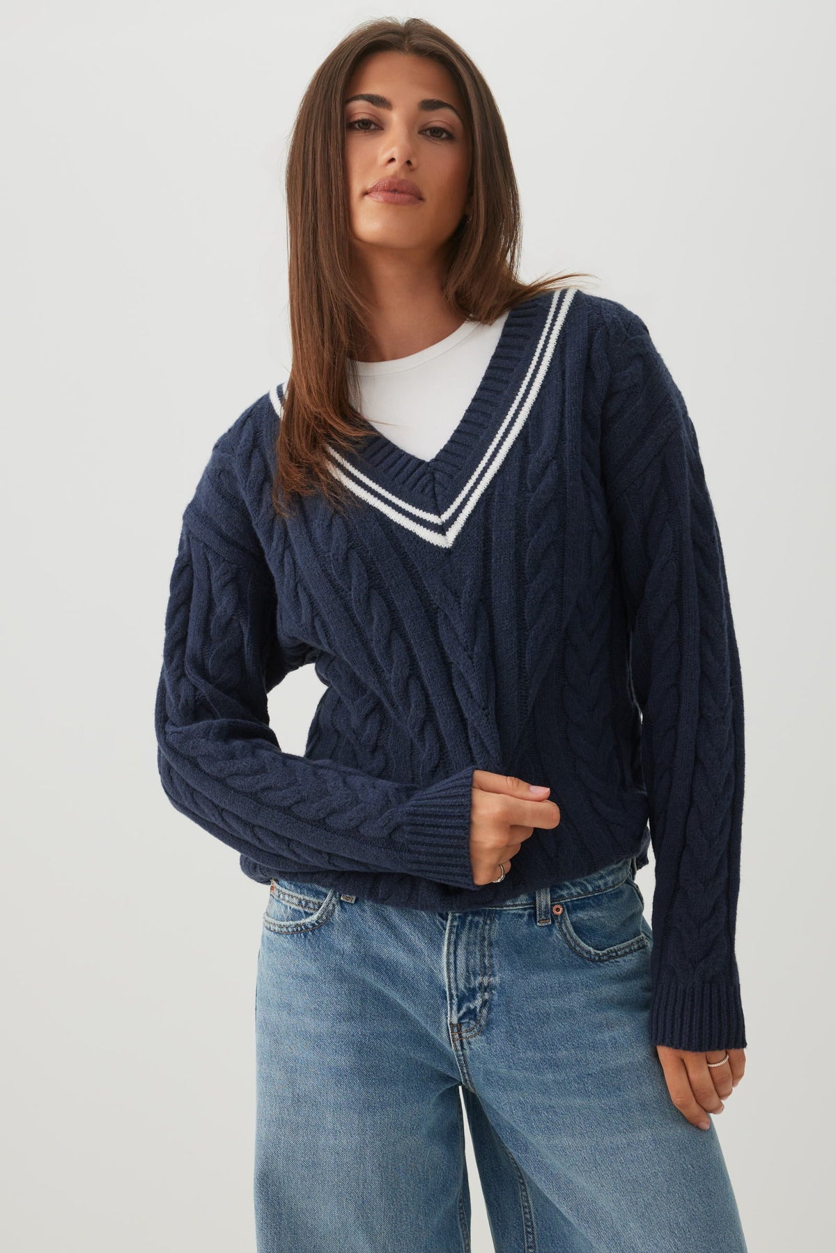 Cable Knit V-Neck Sweater