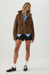 Faux Suede Zip Up Jacket