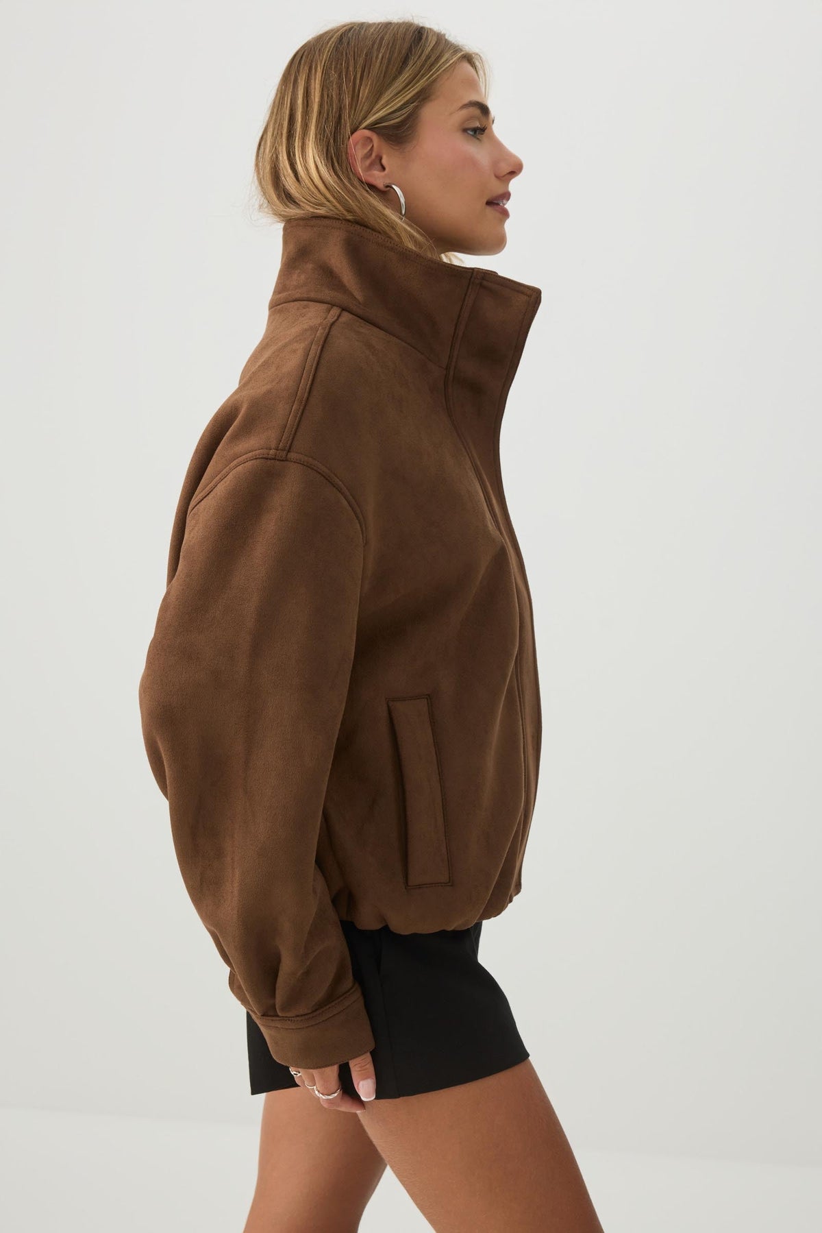 Faux Suede Zip Up Jacket