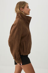 Faux Suede Zip Up Jacket