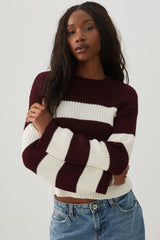 Crop Striped Crew Neck Sweater