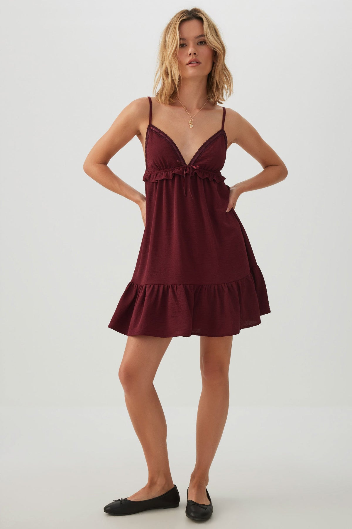 Flowy Ribbon and Lace Trim Mini Dress