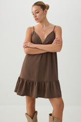 Flowy Ribbon and Lace Trim Mini Dress