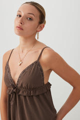 Flowy Ribbon and Lace Trim Mini Dress